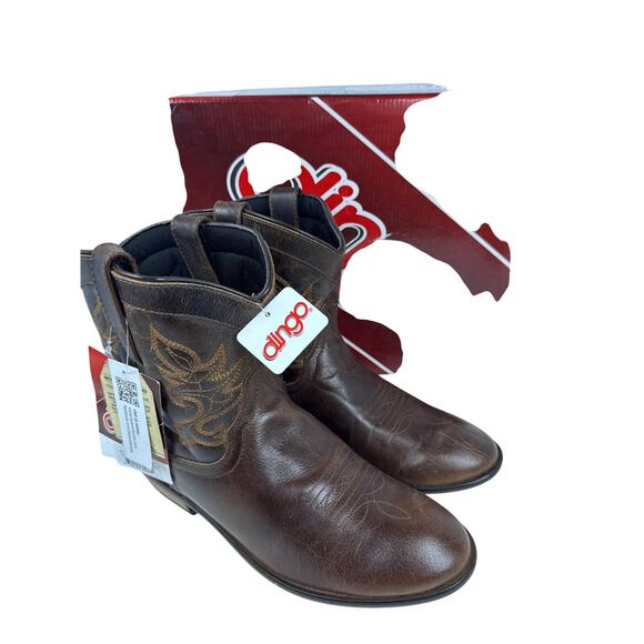 Dingo Willie Western Ankle Boots DI865 Brown Leather Embroidered Women's 9.5M - Picture 1 of 12